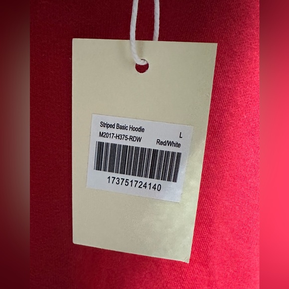 NWT Mens Striped Basic Red Hoodie Sweater White Stripes Pulllver L shirt - Picture 3 of 4